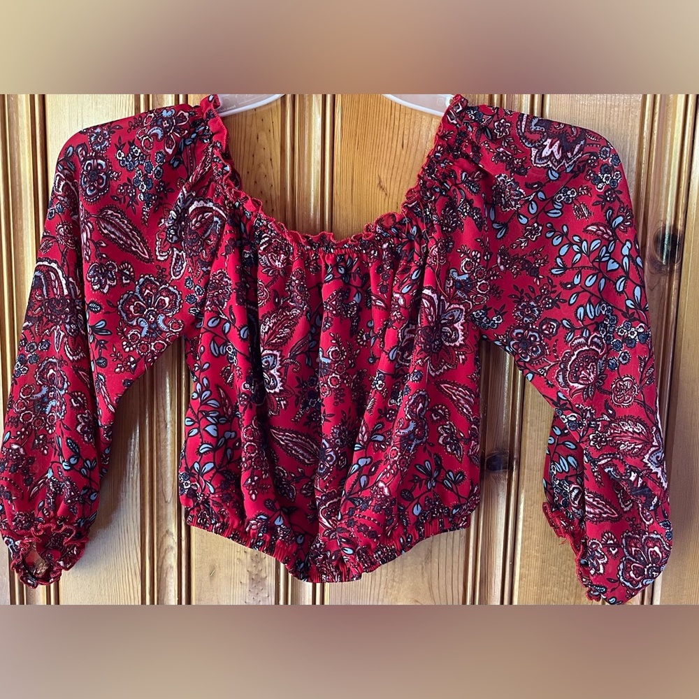 NWOT Speechless Boho Floral Red, Blue & White Women's Crop Top - Size M